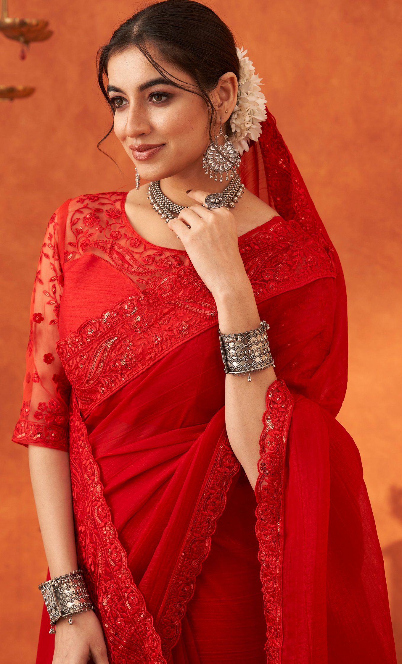 Party Wear Red Saree for Women Wedding Saree in Red