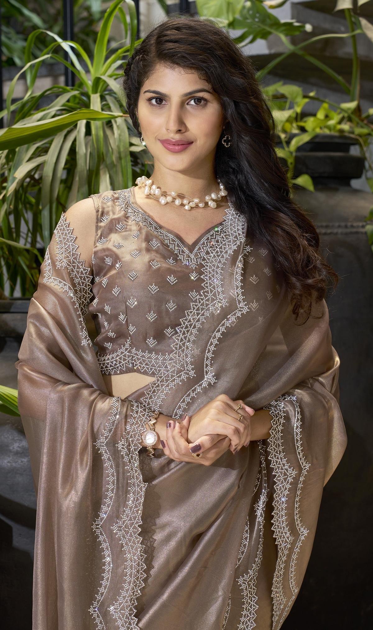 Coffee Colour Saree with Designer Blouse