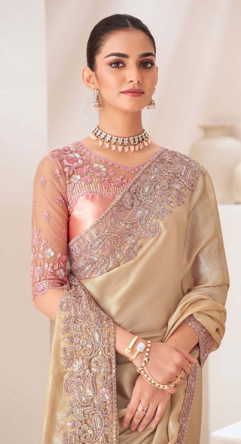 Golden Saree Party Wear with Designer Blouse