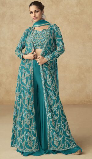 Gown with Shrug for wedding Green Color Gown