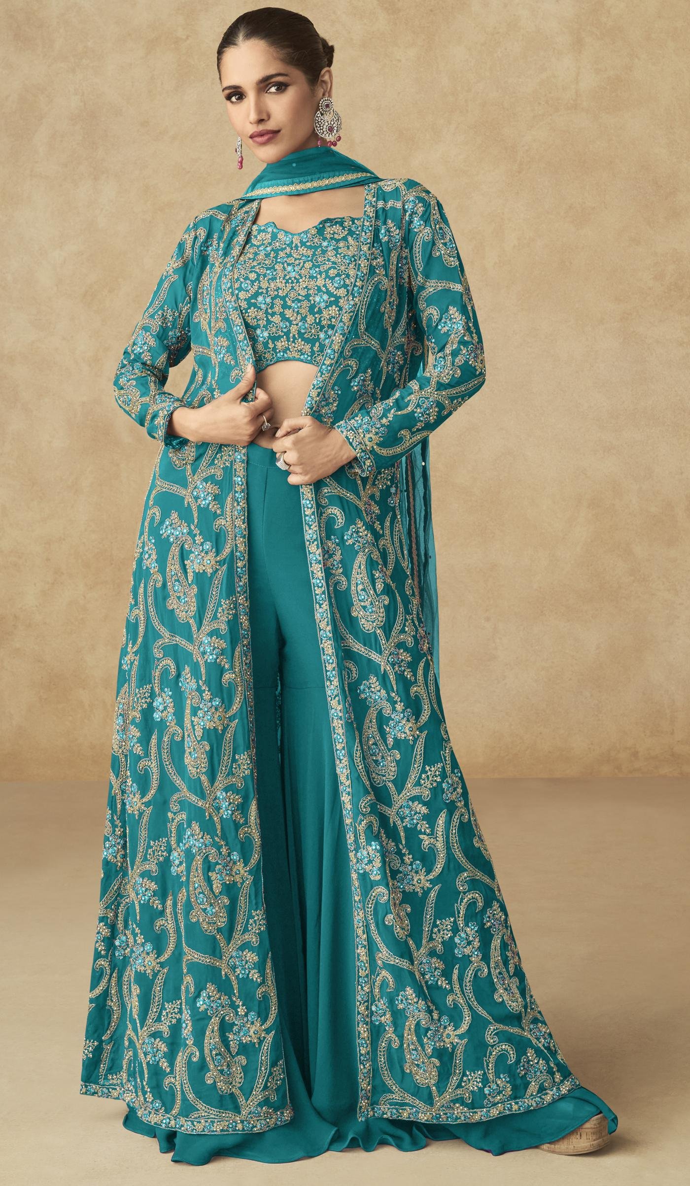 Gown with Shrug for wedding Green Color Gown