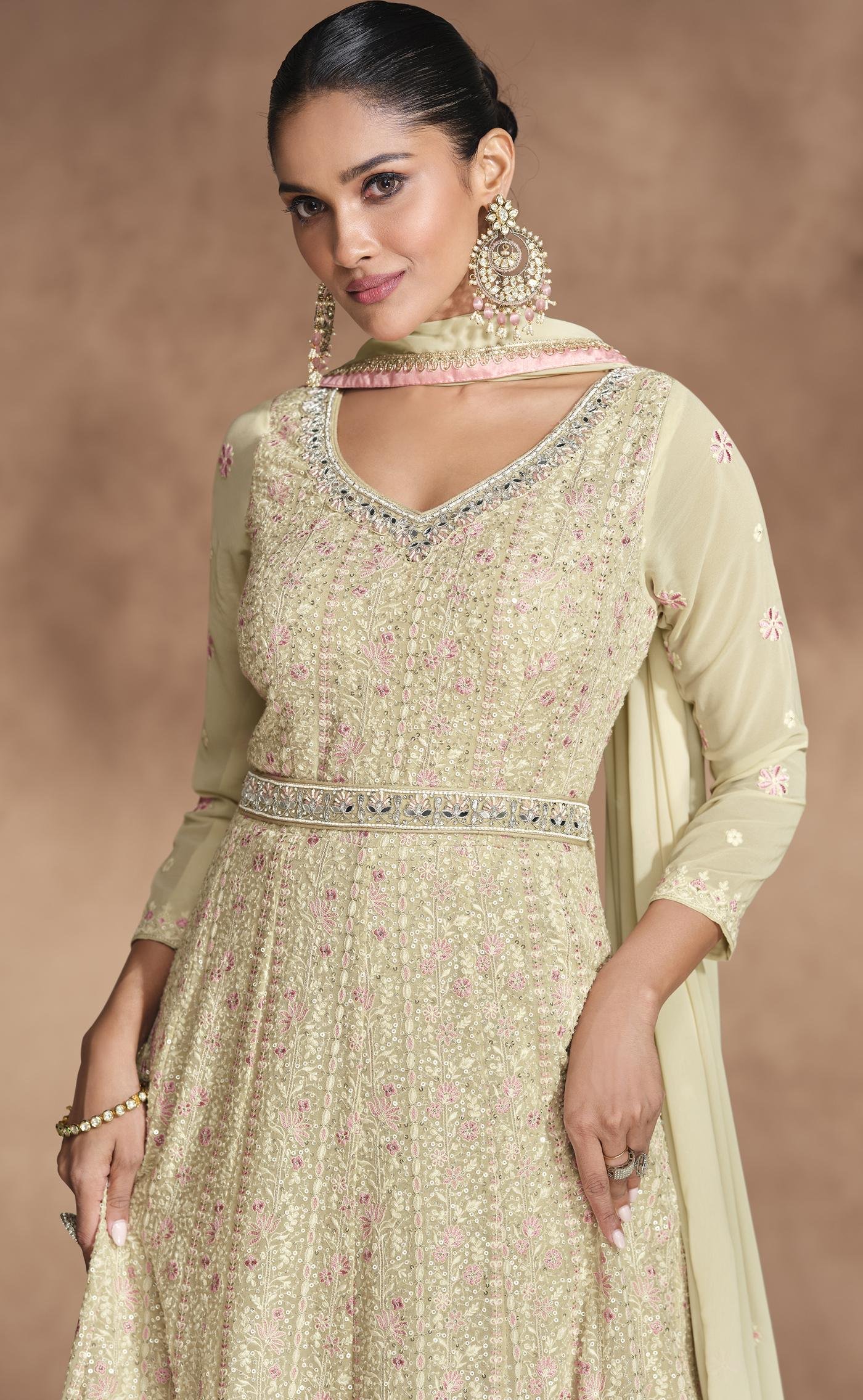 Indo Western Gown for Reception Cream Colour