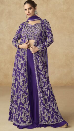 Indo Western Gown with Jacket Wine Colour