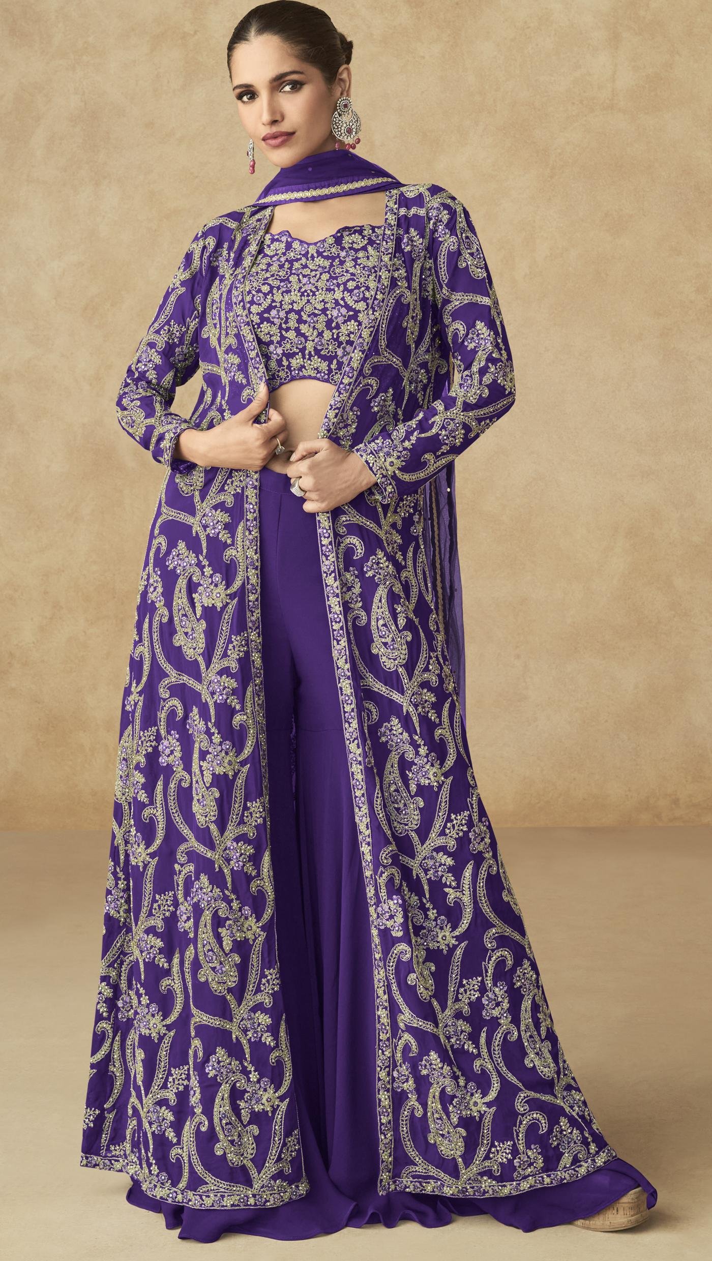 Indo Western Gown with Jacket Wine Colour