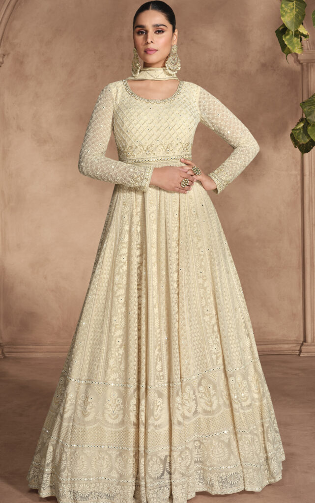Long Gown for Wedding Party Cream Colour Gown