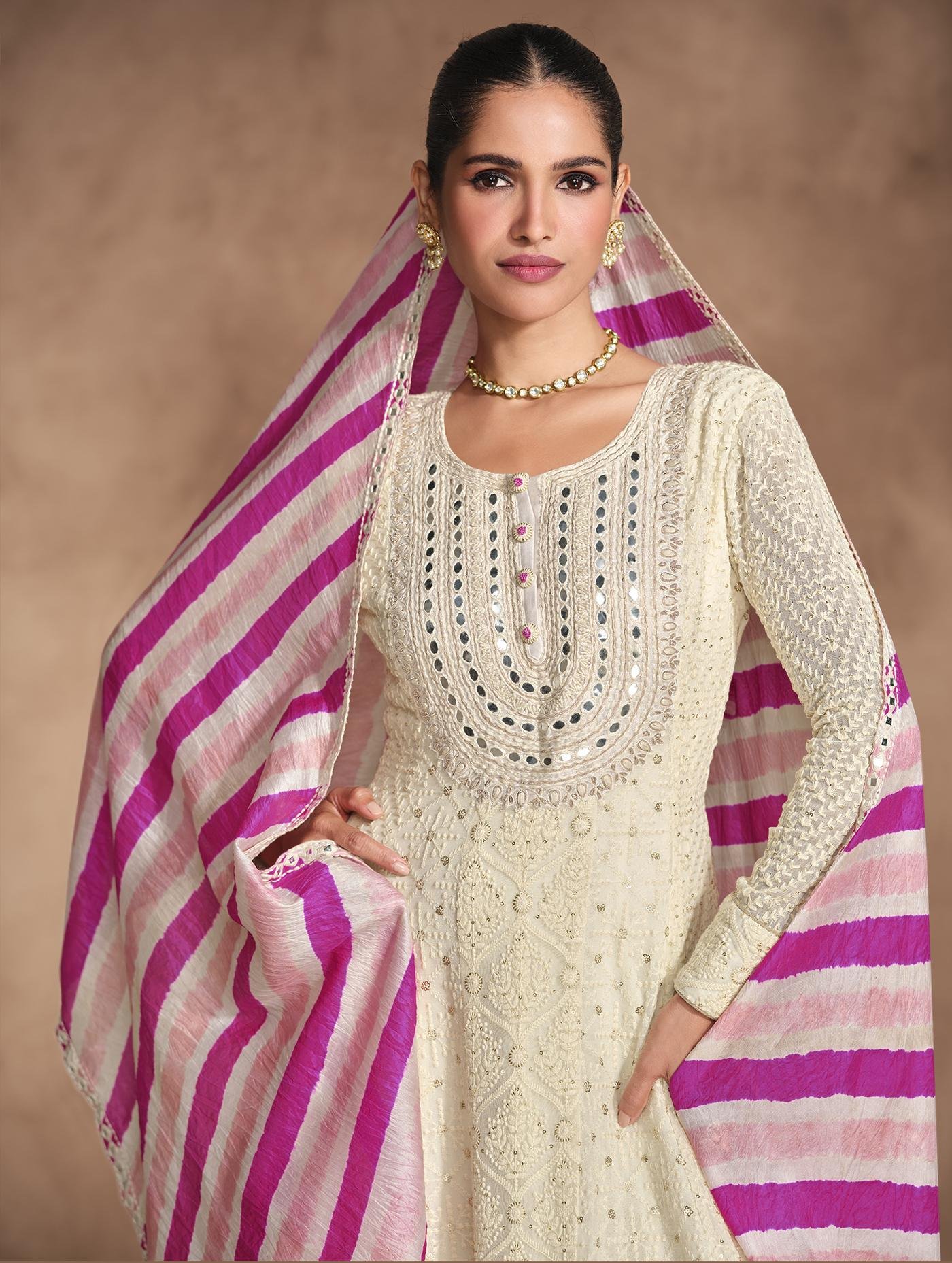 Off White Gown for Wedding Party Cream Colour Gown