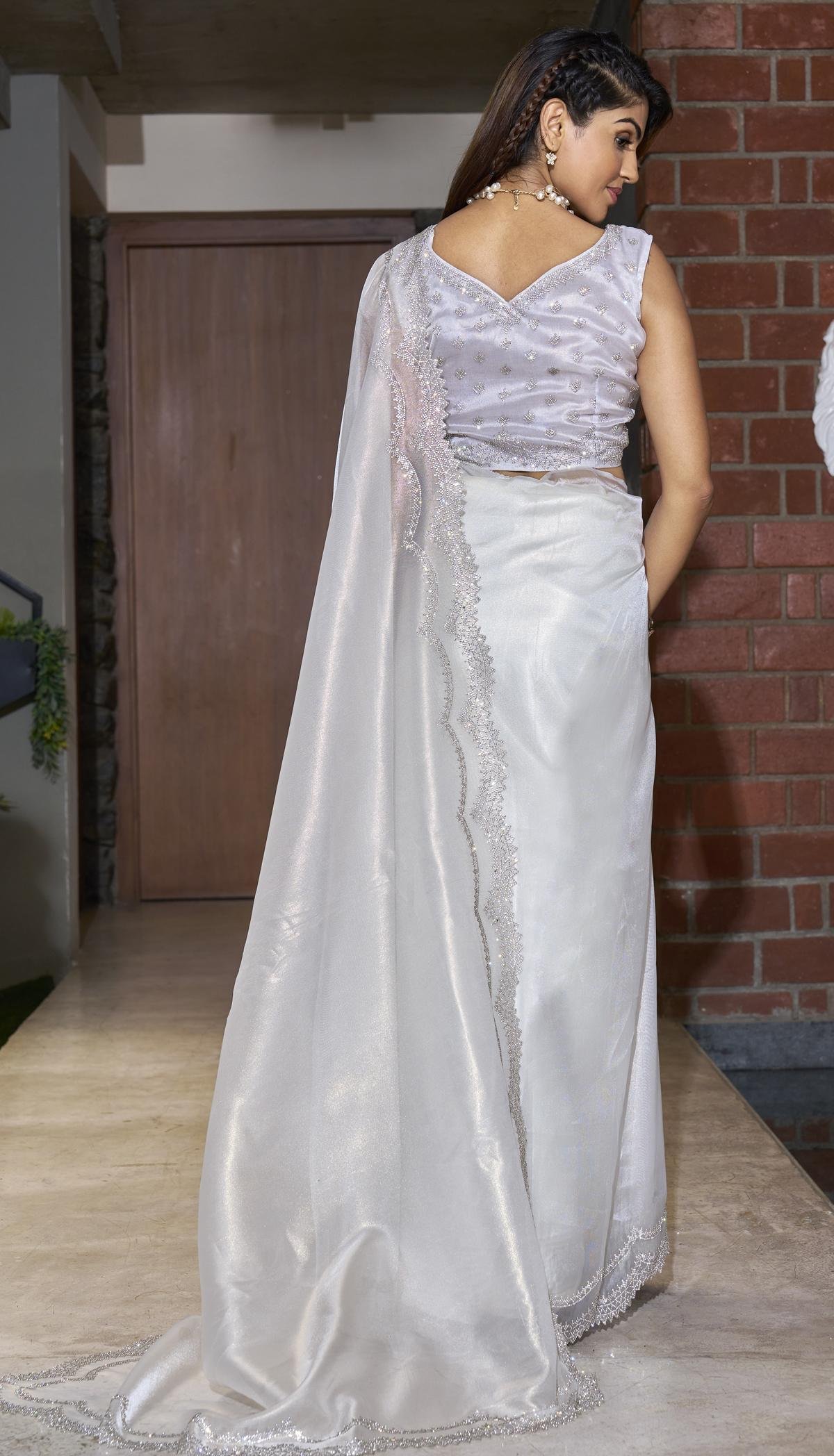 Off White Saree for Reception