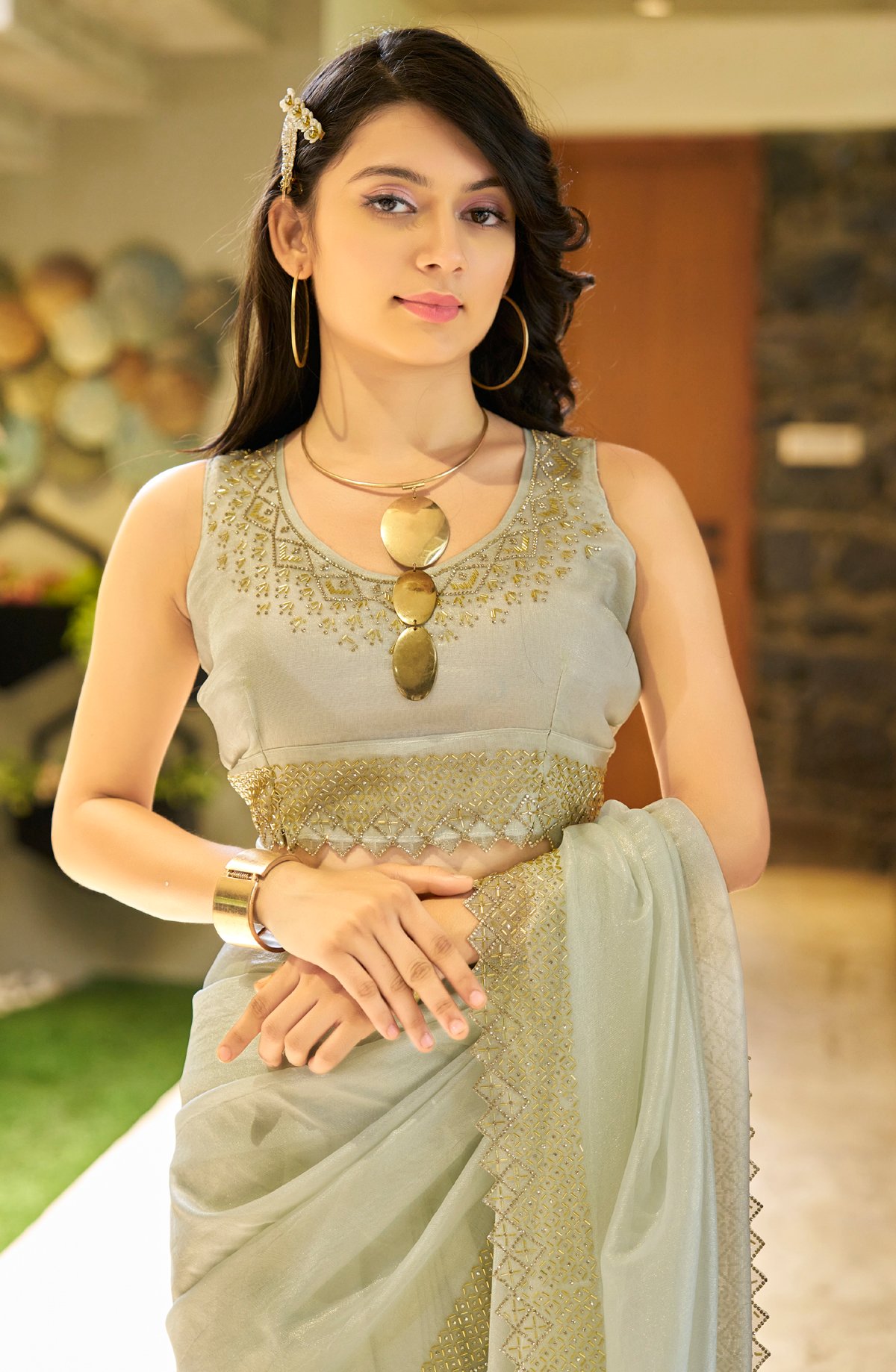 Olive Green Modern Saree Blouse Designs