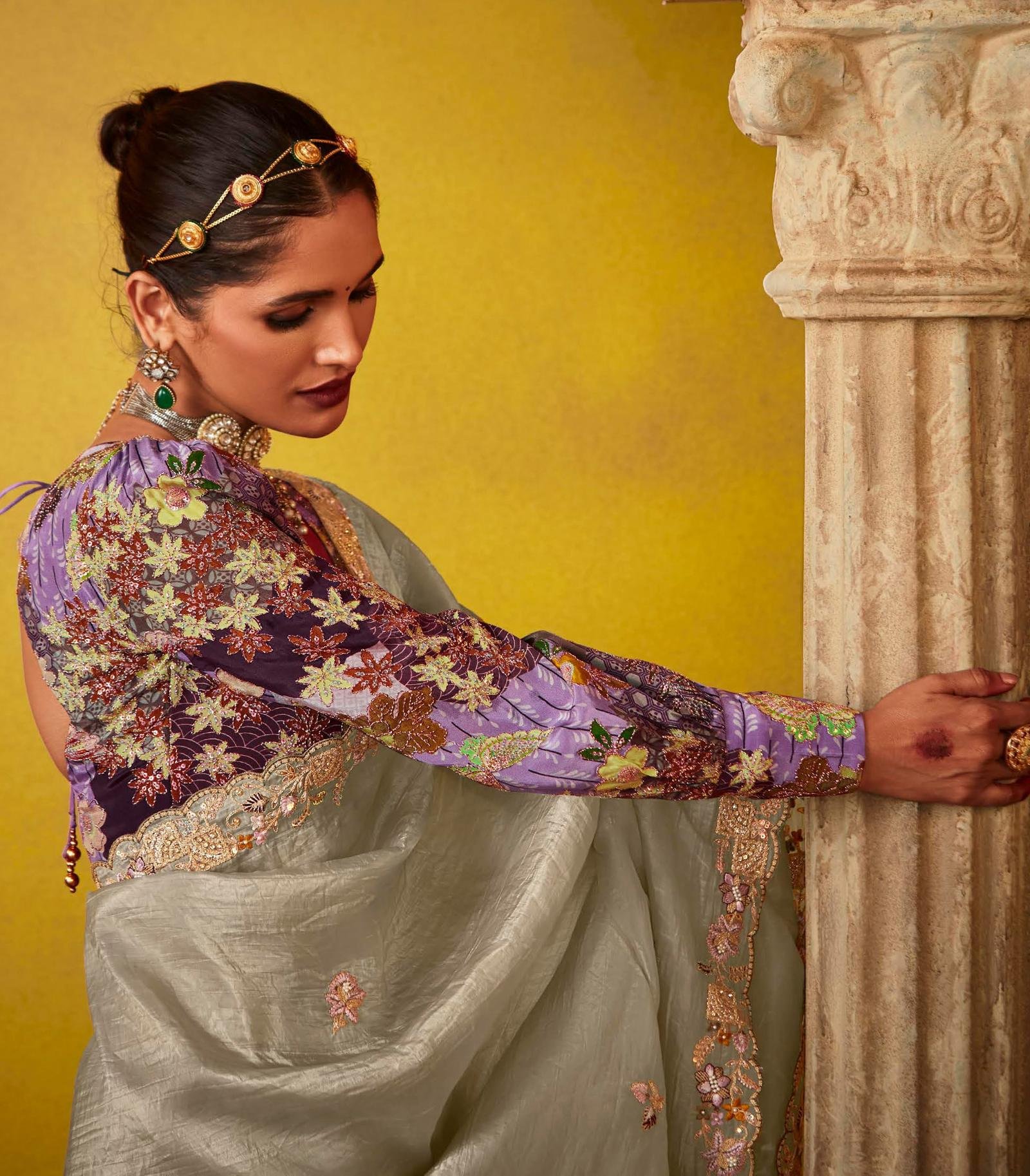 Bridal Wear Cream Colour Saree for Reception