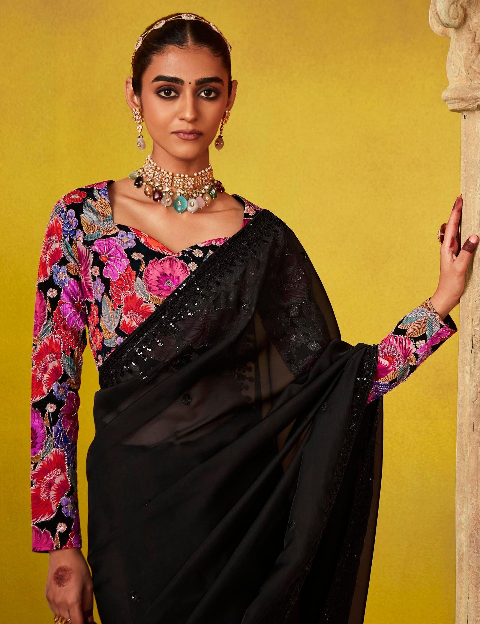 Designer Black Saree New Designer Blouse