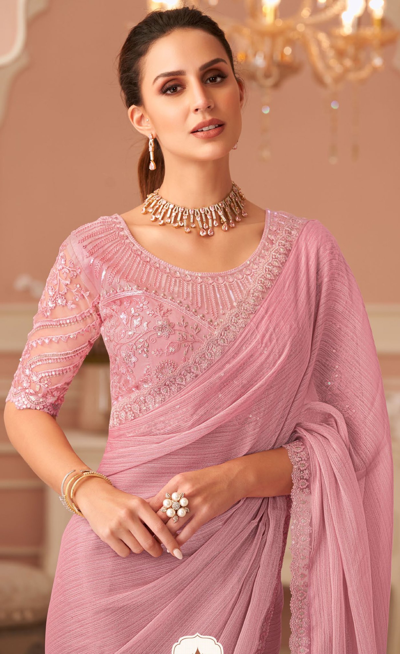 Designer Pink Saree for Wedding Party Online
