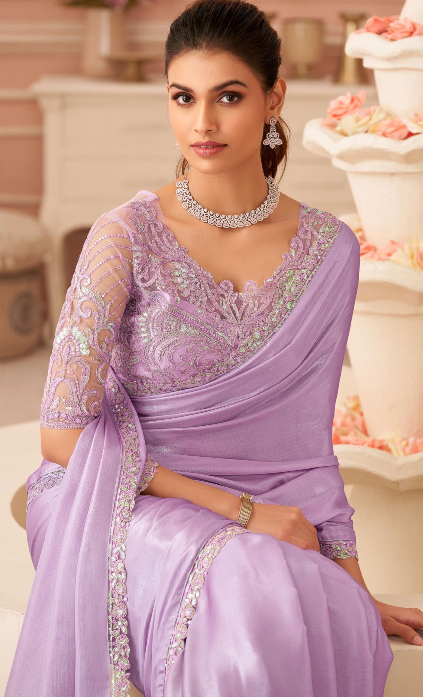 Latest Desiger Purple Colour Saree for Wedding