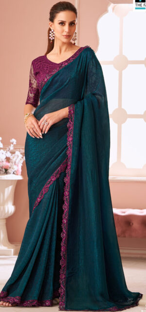 Light Weight Sarees for Wedding in Pine Green