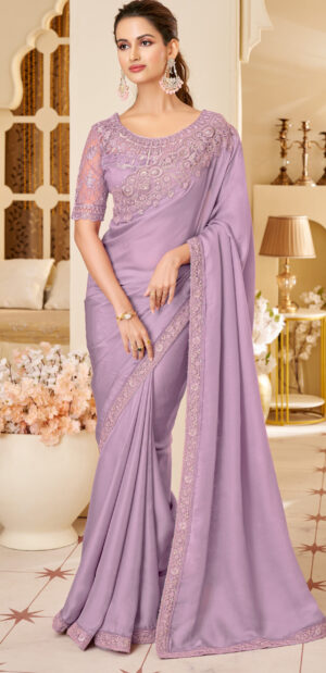 Lilac Purple Saree for Wedding Designer Blouse