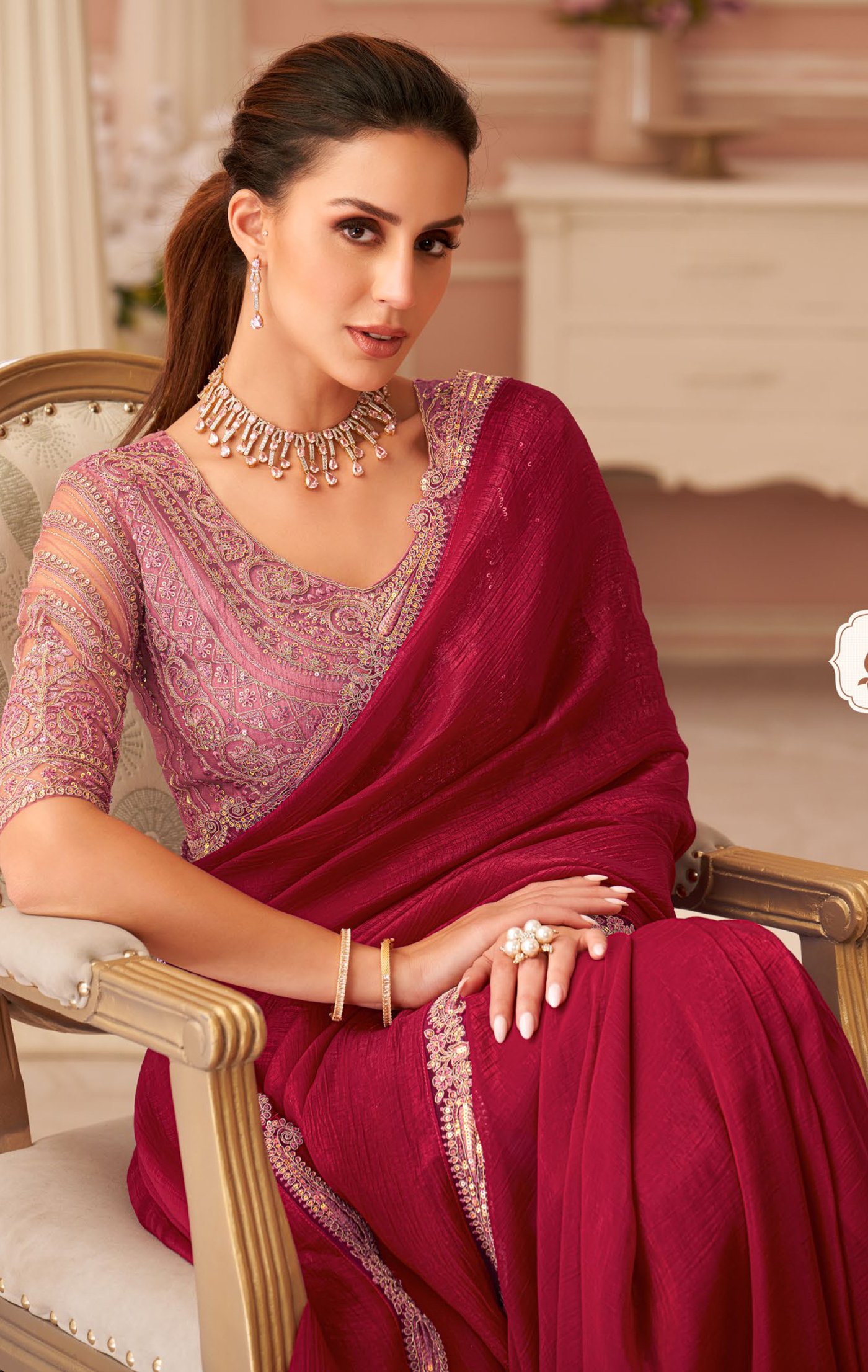 Maroon Color Wedding Saree for Reception