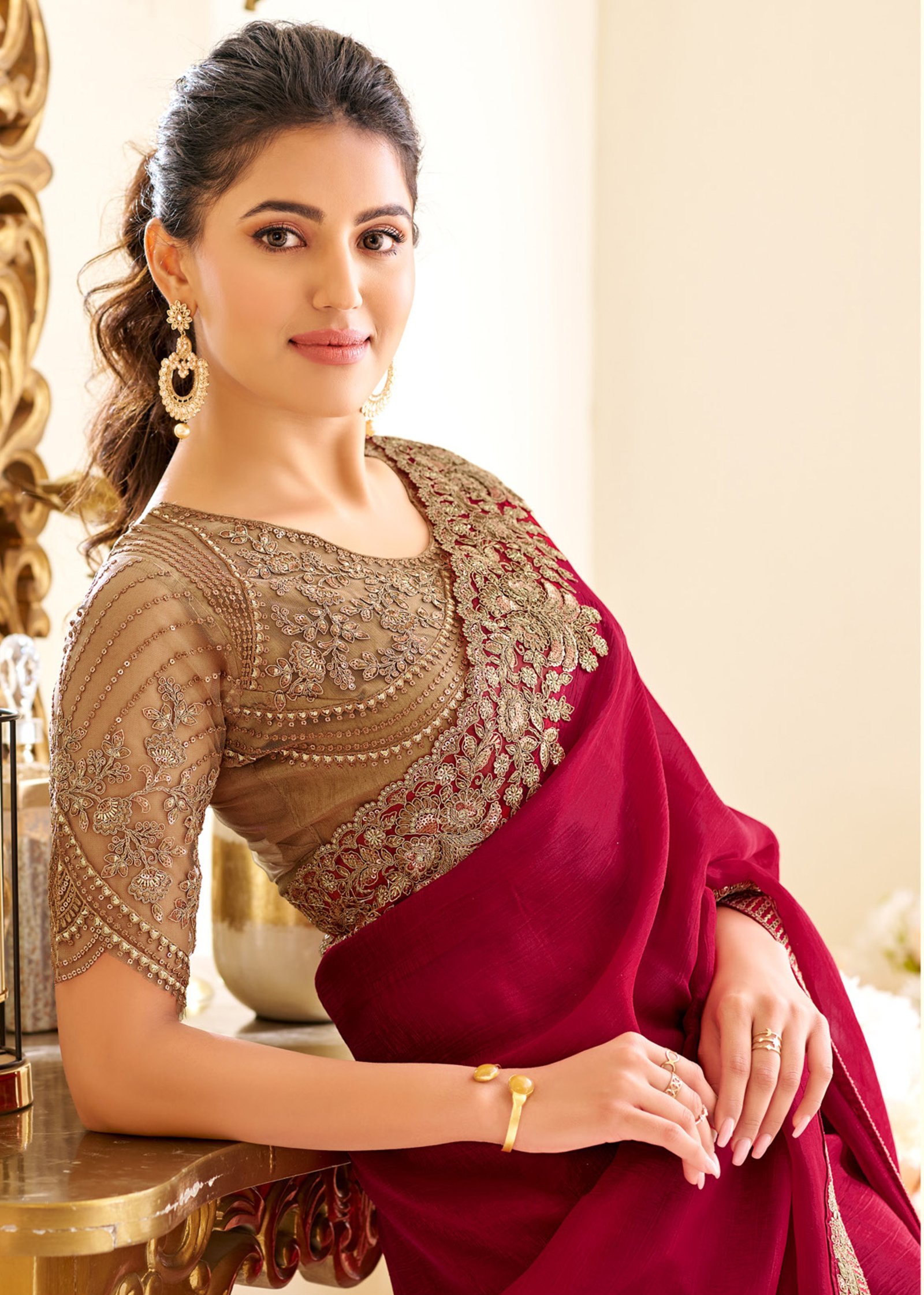 Maroon Wedding Saree for Bride New Saree Design