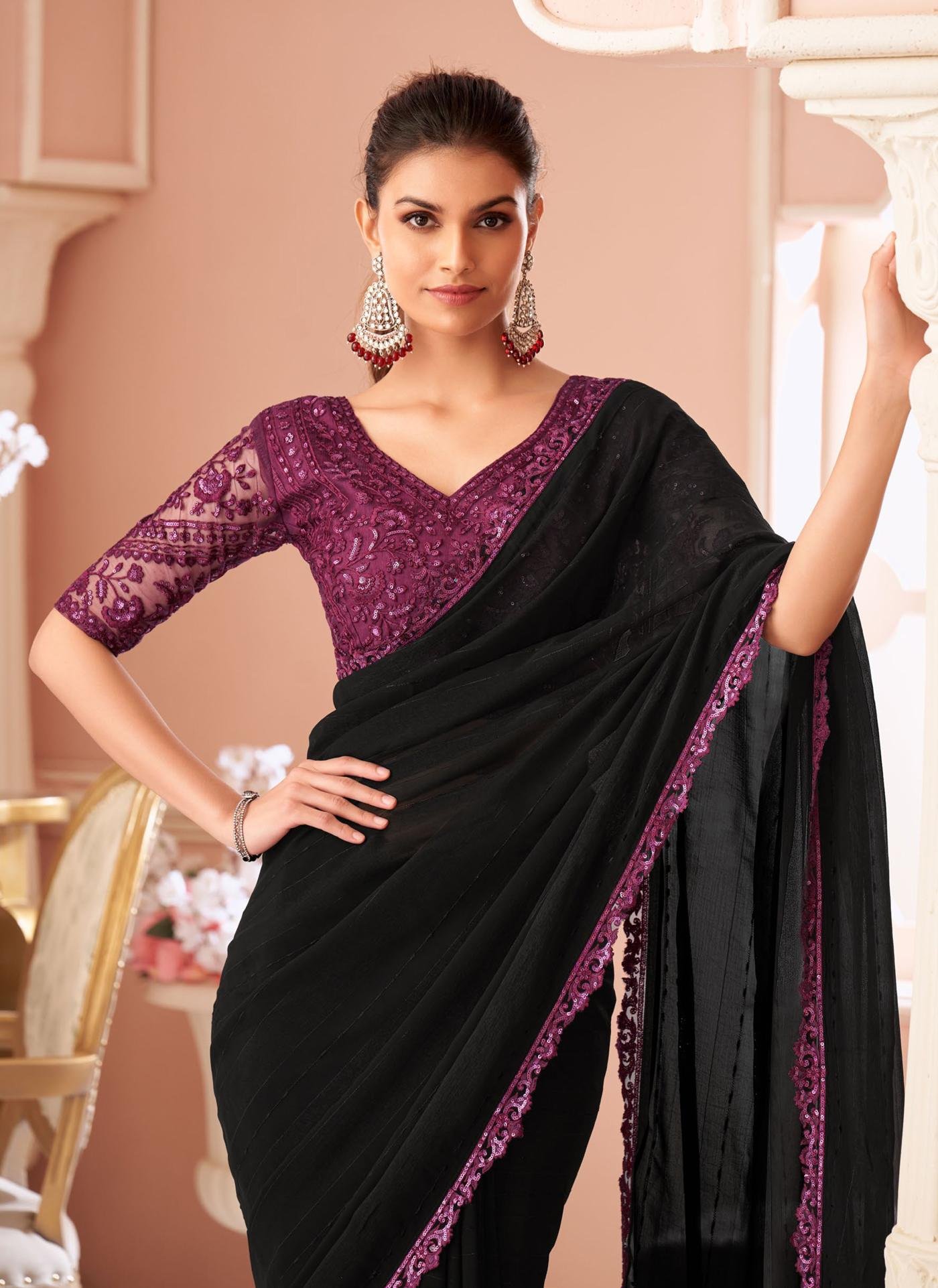 Party Wear Black Saree for Unmarried Girl