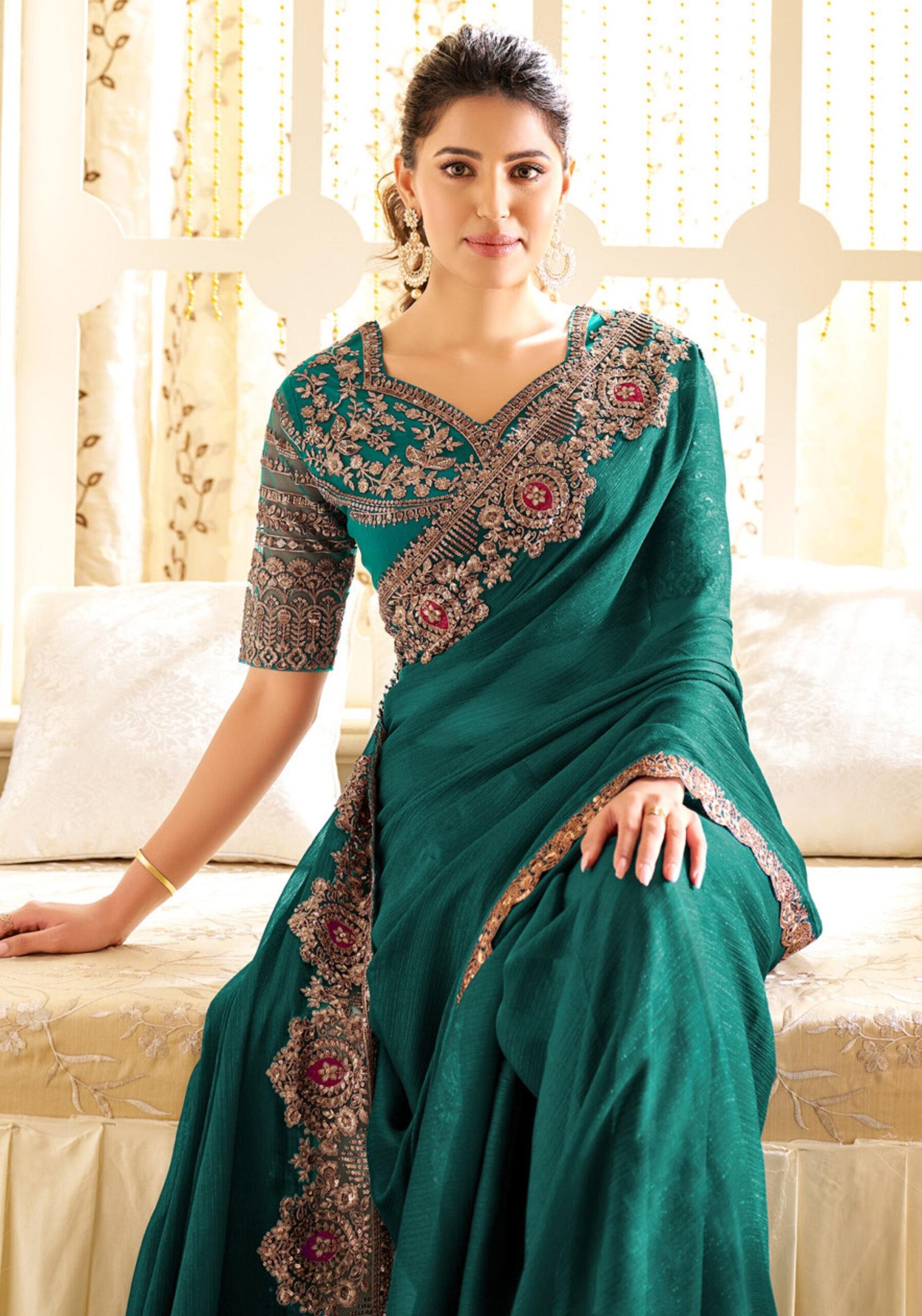 Teal Green Colour Sarees with Price
