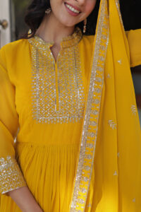 Yellow Gown for Haldi Outfits for Guest