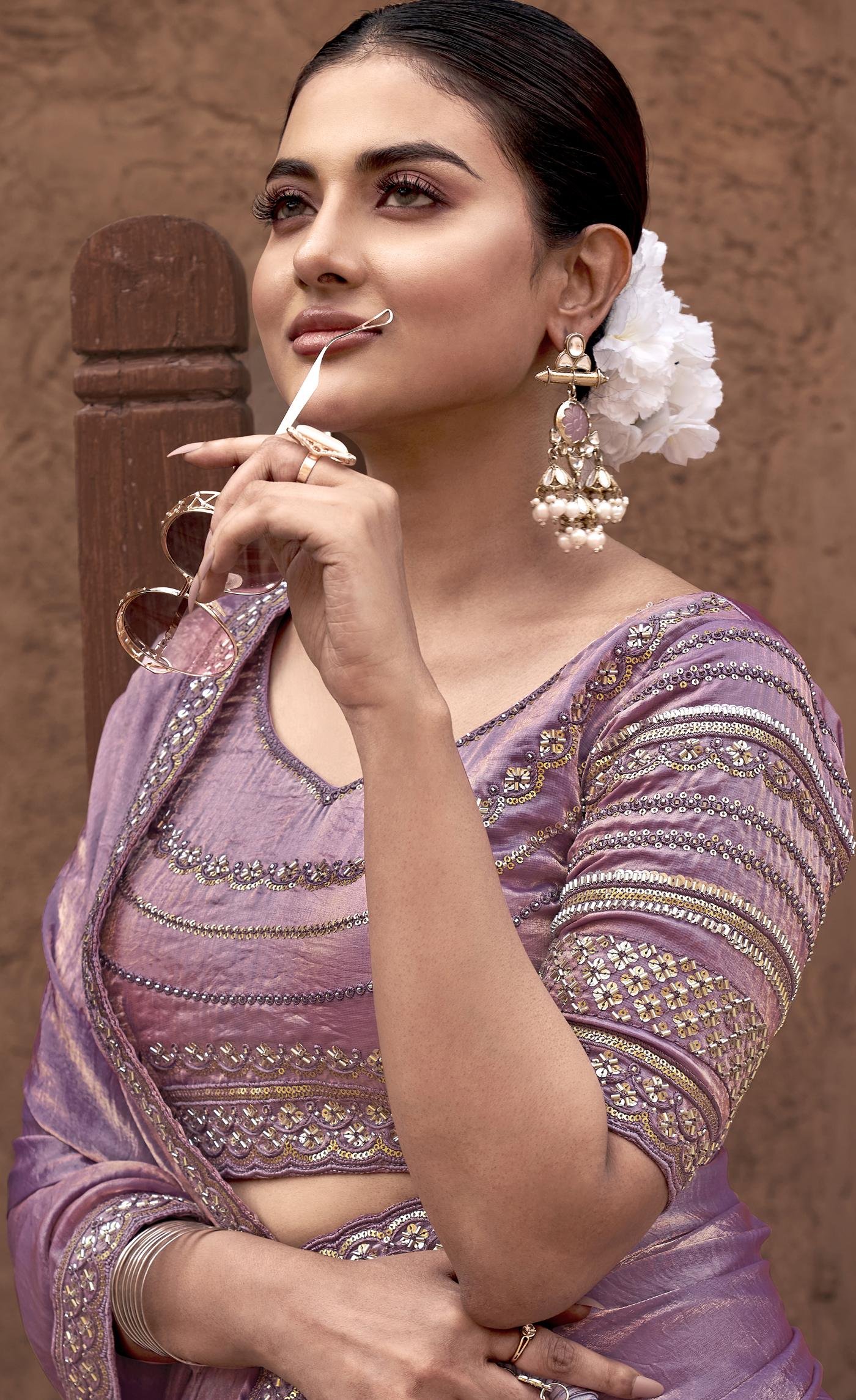 Lilac Purple Night Reception Sarees