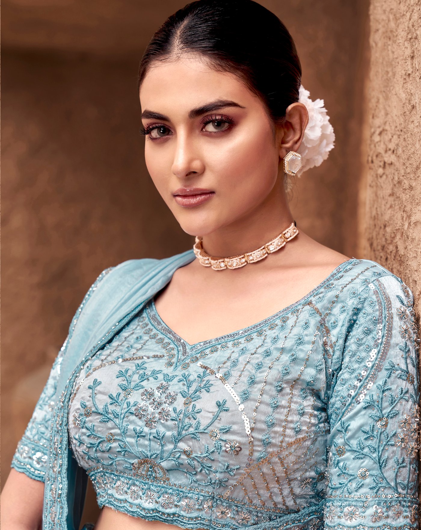 Night Reception Sarees Sky Blue Color Saree