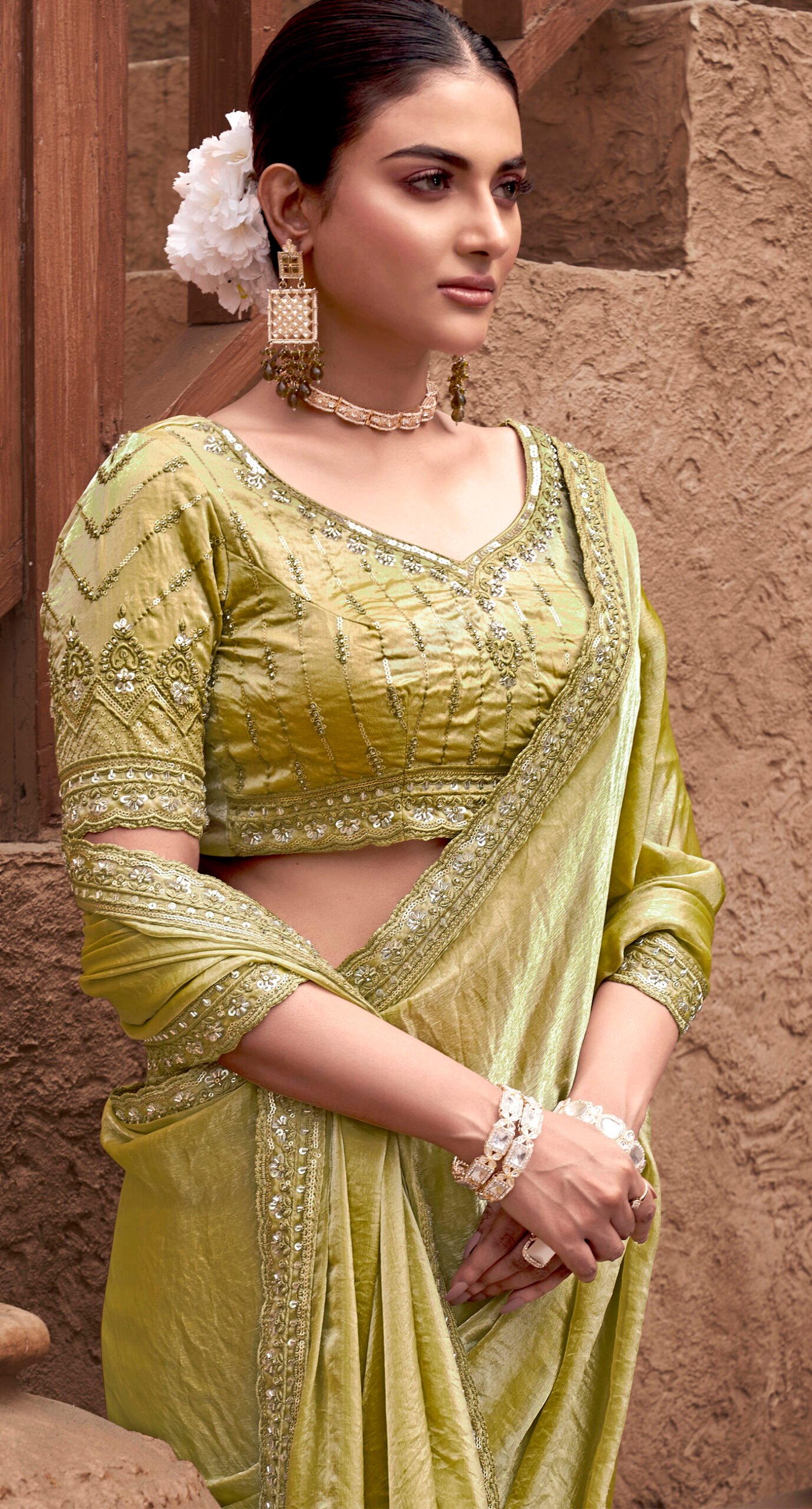 Olive Green Wedding Saree