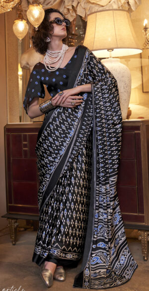 Royal Designer Satin Saree For Women Black Saree