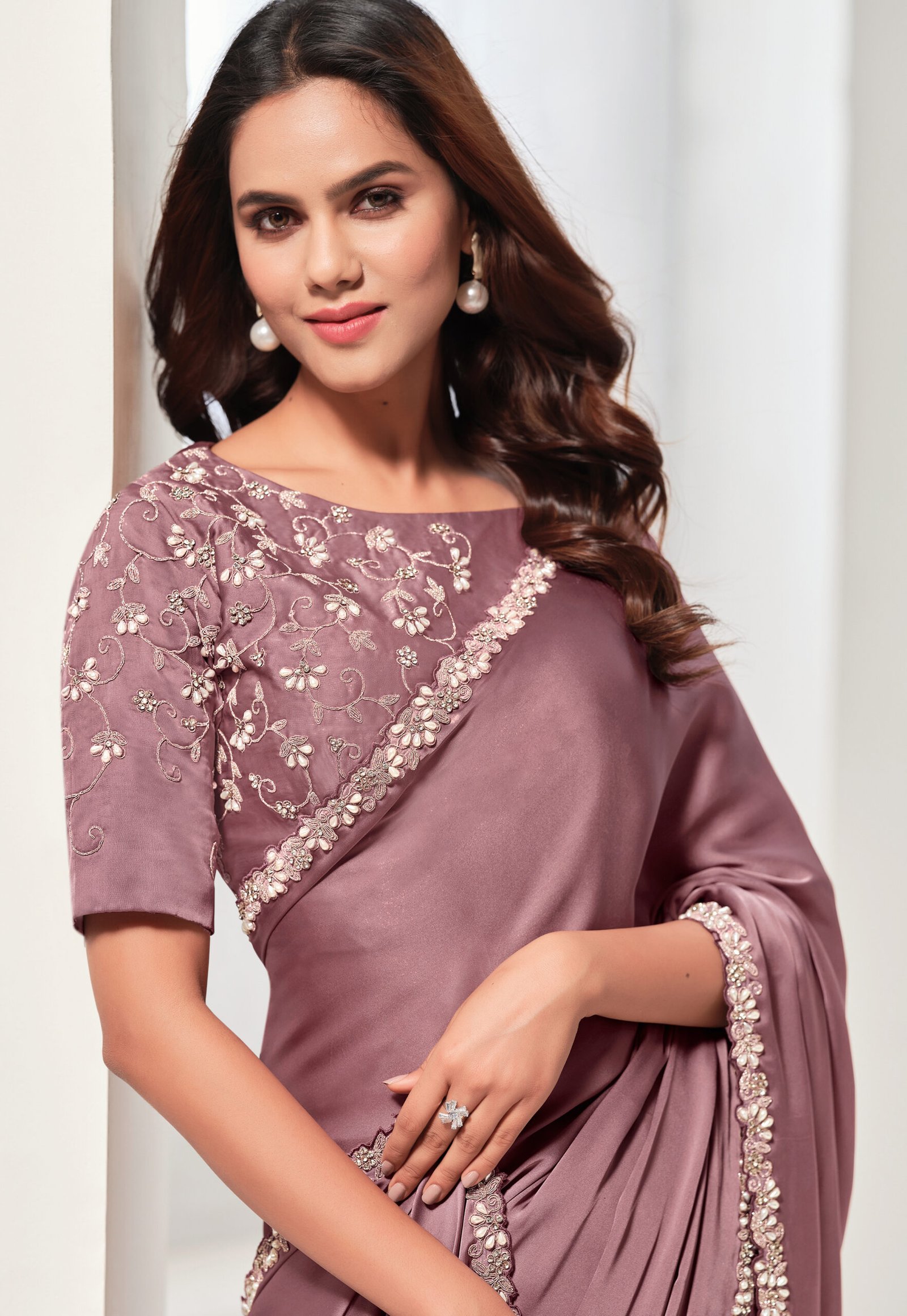 2025 Saree Blouse Designs Mauve Saree for Wedding SHAHIFITS