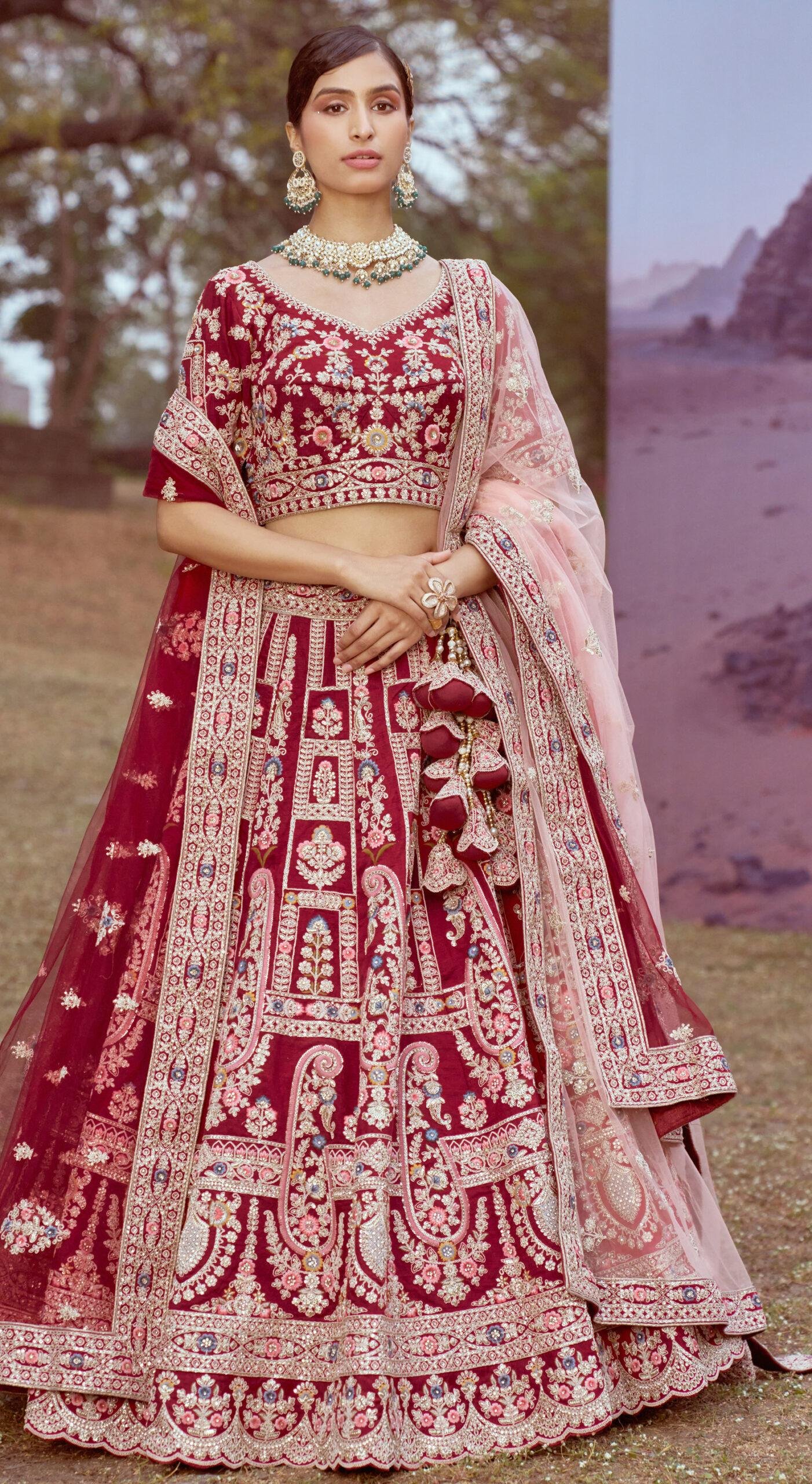 Coffee Colour Lehenga Bridal Lehenga Dark Maroon Double Dupatta