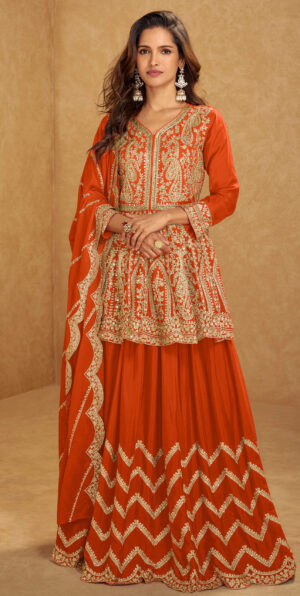 Corel Red Short Kurti with Lehenga for Bride Sister – New Trend 2025