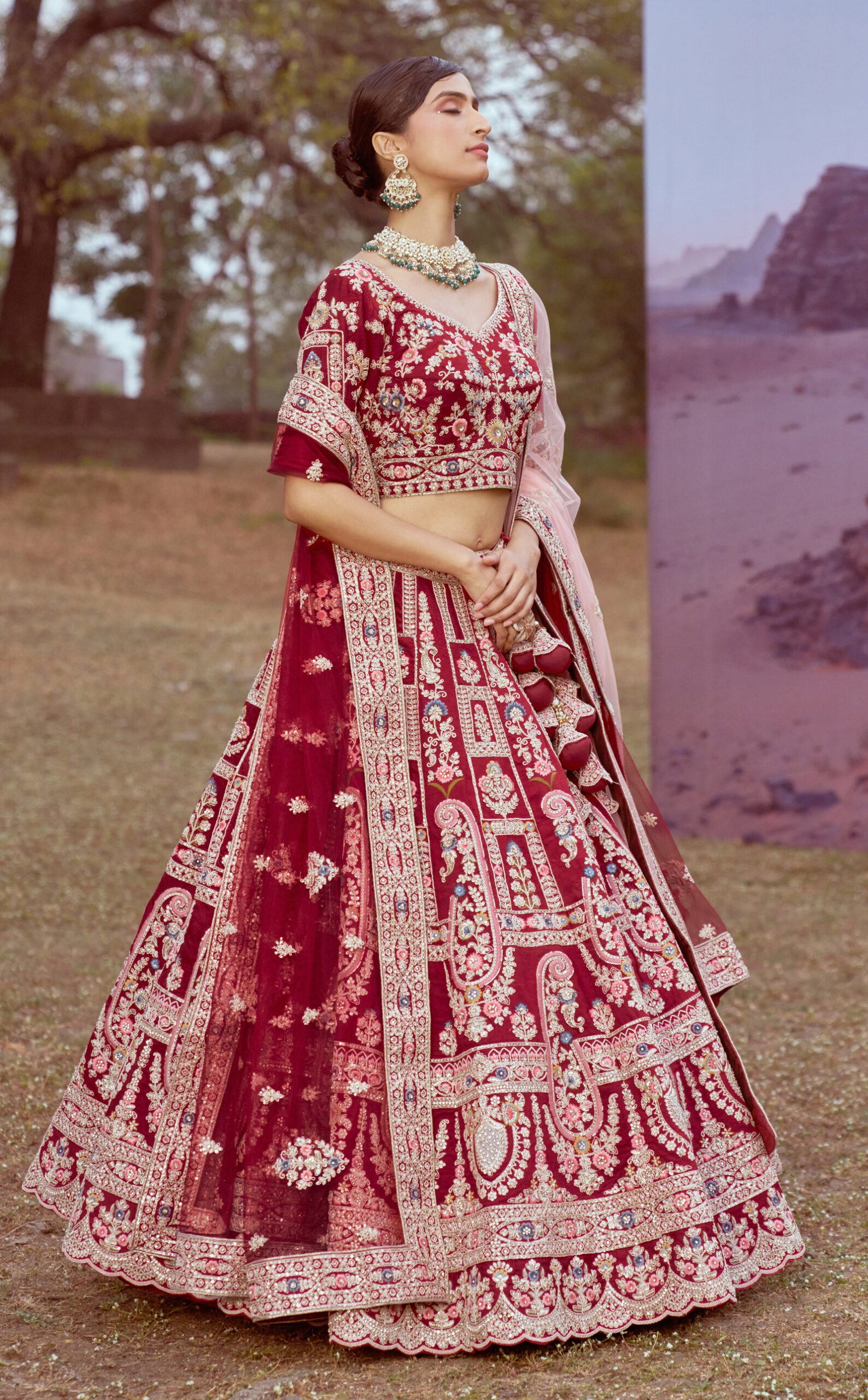 Dark Maroon Lehenga Bridal Maroon Lehenga with Contrast Dupatta