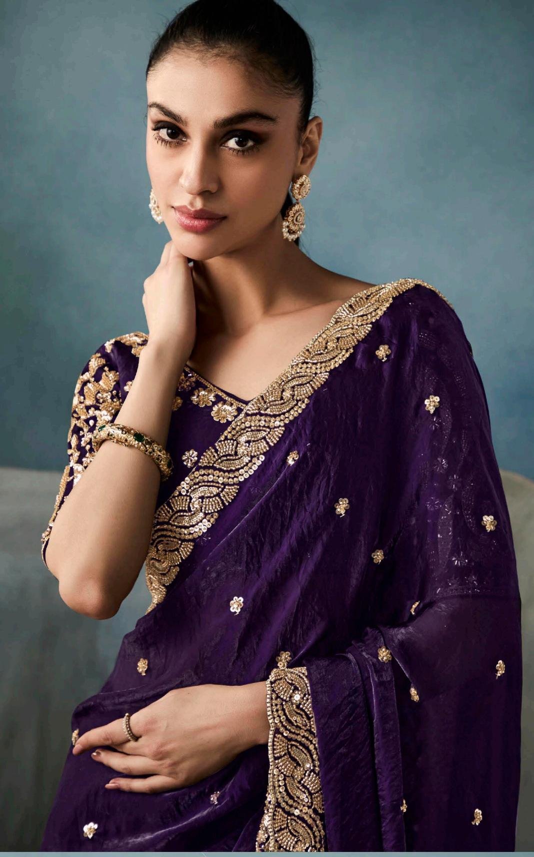 Dark Purple Saree for Wedding Party