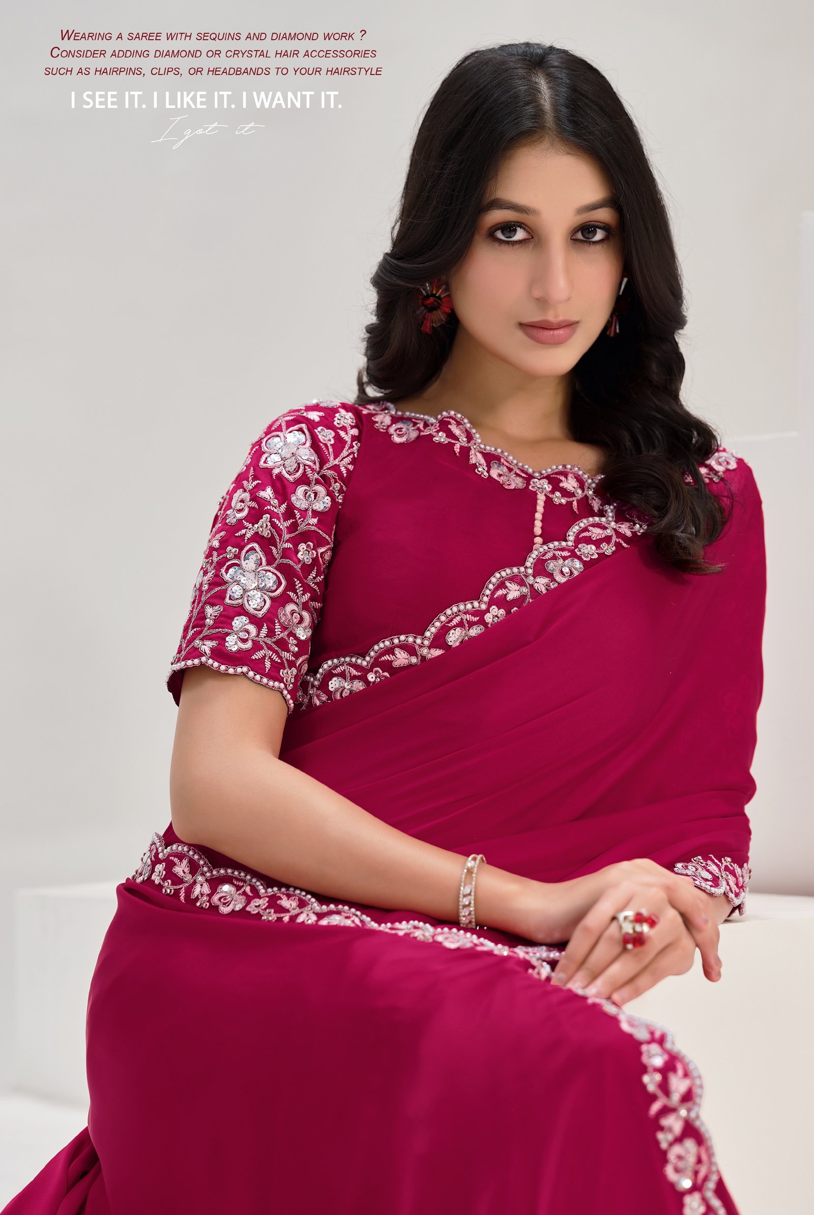 Designer Blouse with Red Saree for Karva Chauth