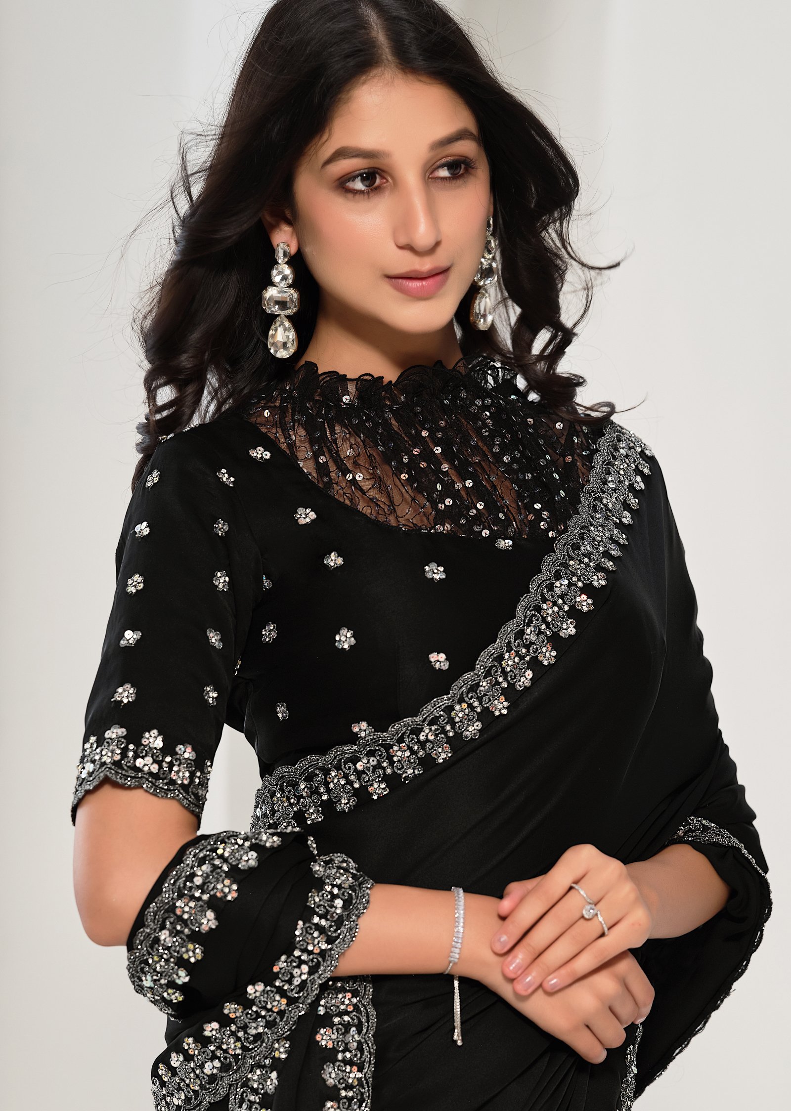 Heavy Stone Work Sarees for Wedding Designer Black Saree