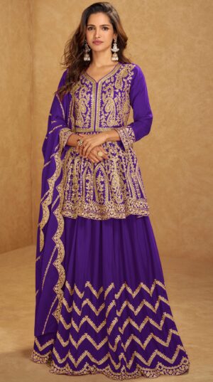 Latest Trend Short Kurti with Lehenga Purple Colour