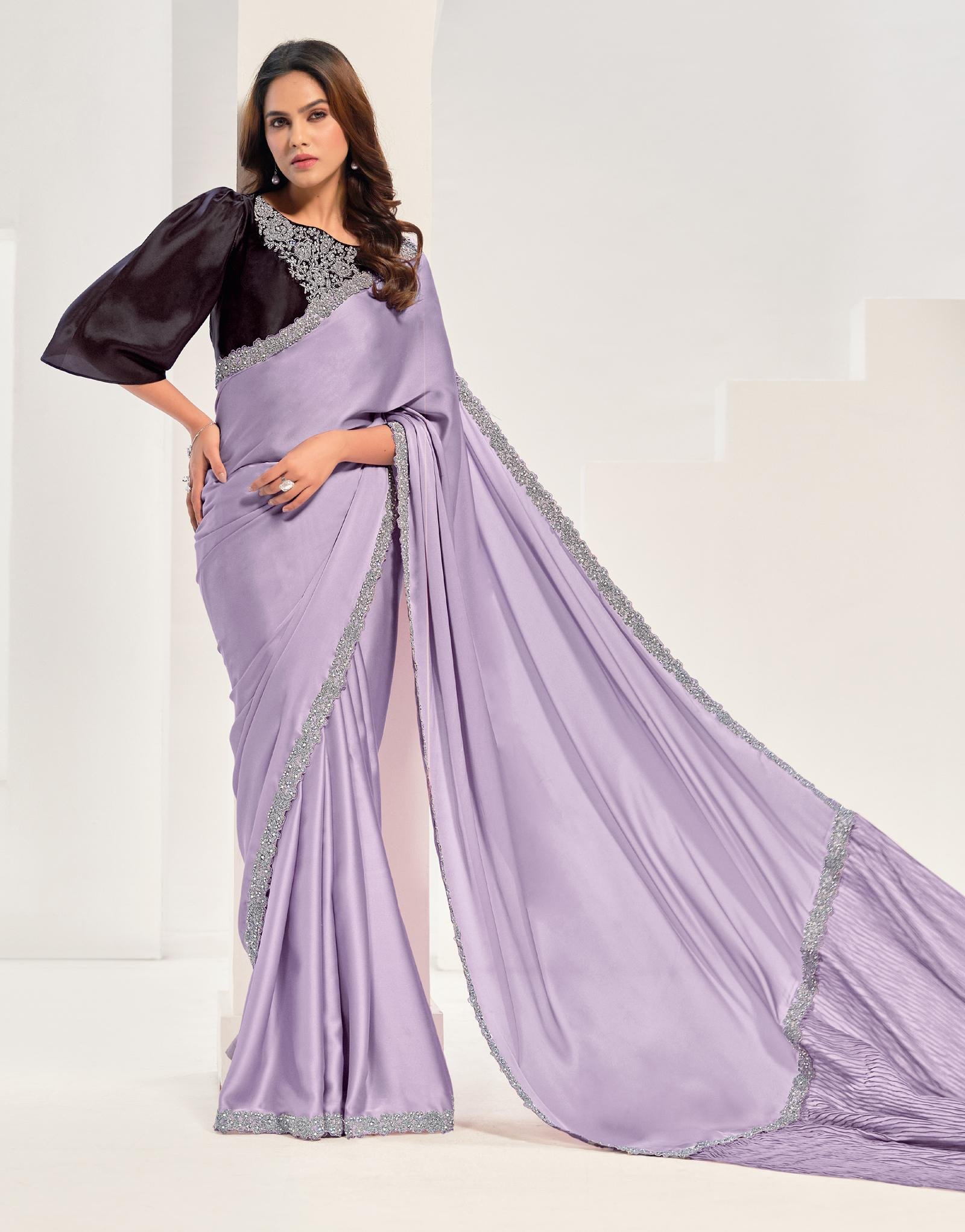 Light Purple Colour Saree Contrast Blouse Lilac Colour Saree