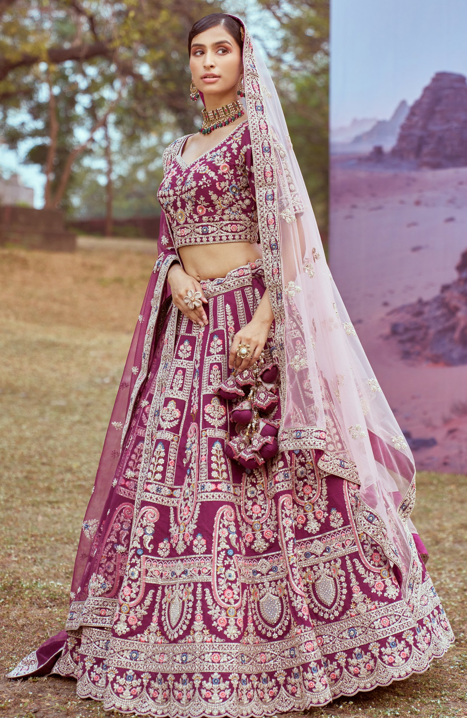 Maroon Lehenga Double Dupatta for Wedding