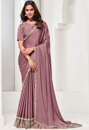 Mauve Embroidered Saree with Designer Blouse for Wedding & Reception