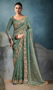 Pista Green Saree Blouse Combination
