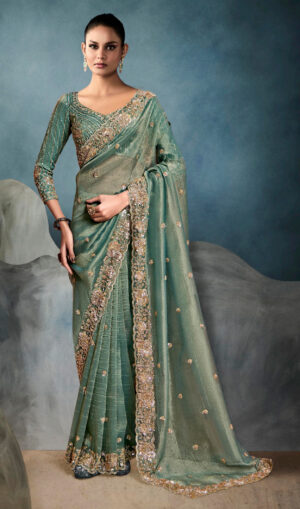 Pista Green Saree Blouse Combination
