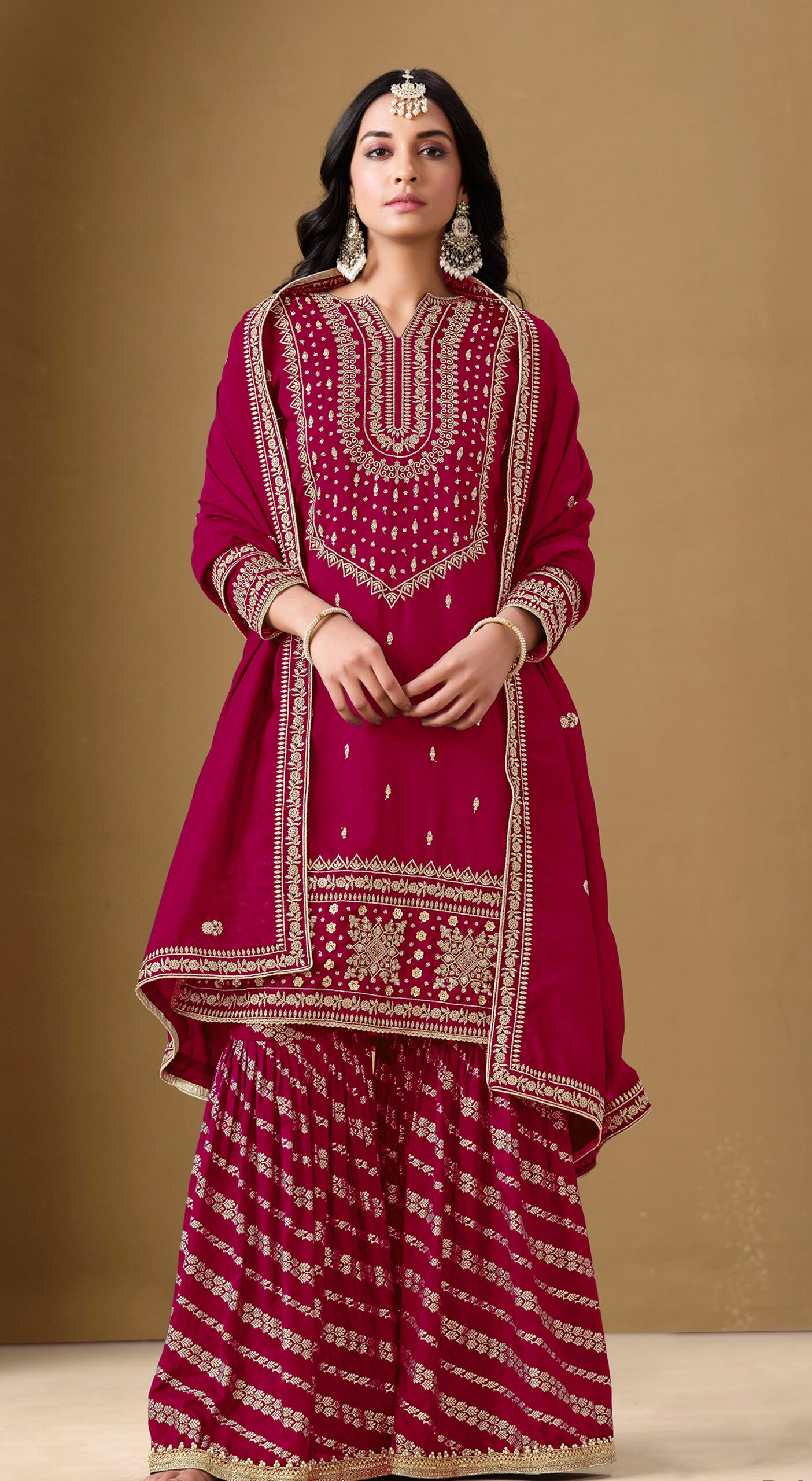 Punjabi Sharara Suits for Wedding Red Colour