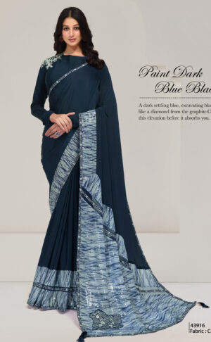 Reception Designer Sarees for Bride Dark Blue Saree for Wedding