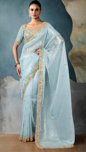 Reception Sarees for Bride Turquoise Blue Saree