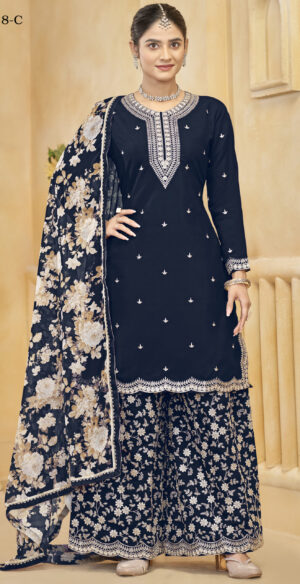 Salwar Suit Punjabi Sharara Navy Blue Salwar Suits