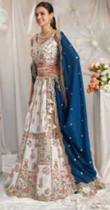 Stylish Lehenga for Engagement Contrast Dupatta Lehenga