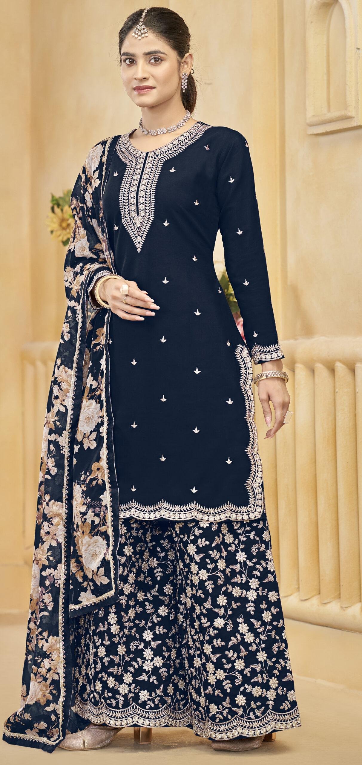 Salwar Suit Punjabi Sharara Navy Blue Salwar Suits