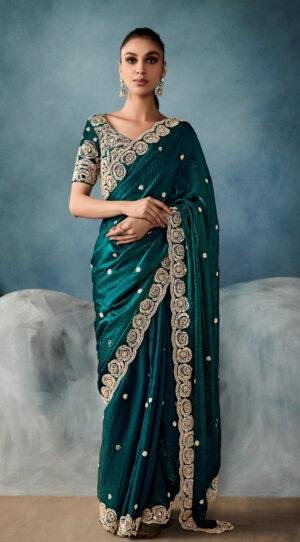 Trendy Saree for Women Exclusive Designer Dark Green Saree