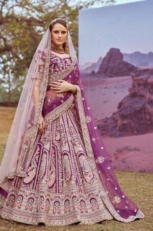 Wine Colour Lehenga with Pink Dupatta