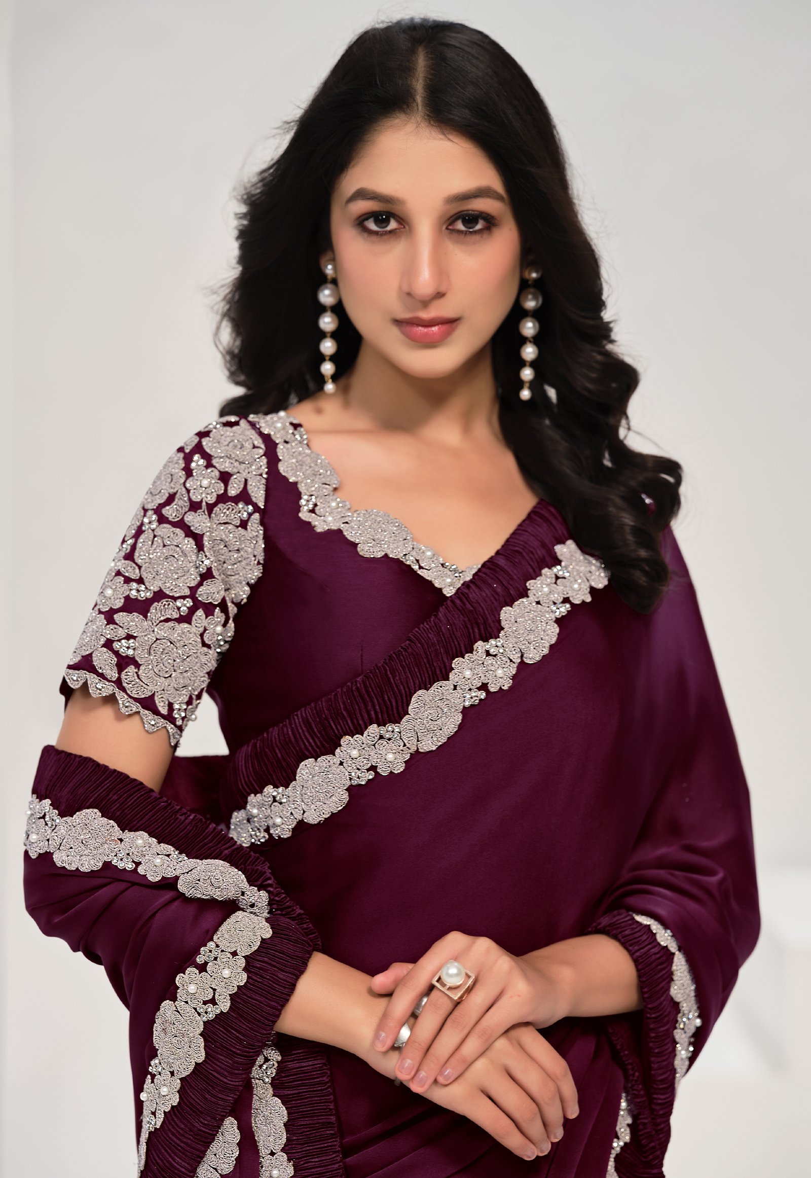 Wine Colour Saree for Wedding Designer Saree