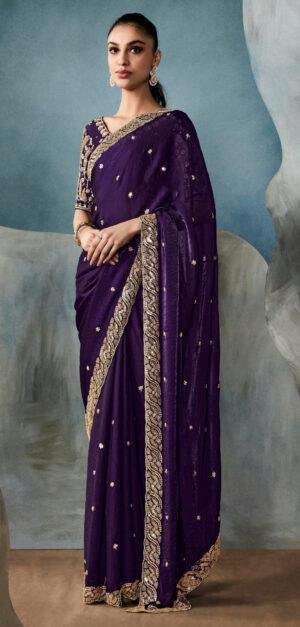 Wine Colour Saree for Wedding Heavy Blouse Designer Saree